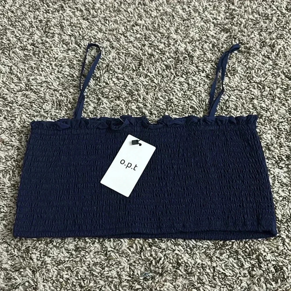 O.P.T. tops womens smocked crop tank top navy blue size M - Picture 2 of 3